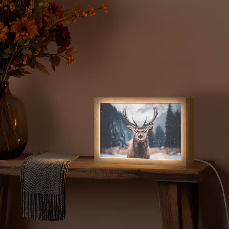 Hert - Dieren - Landschap - Winter - Sneeuw Light Box met kabel (Tafellamp) klein -sfeer4