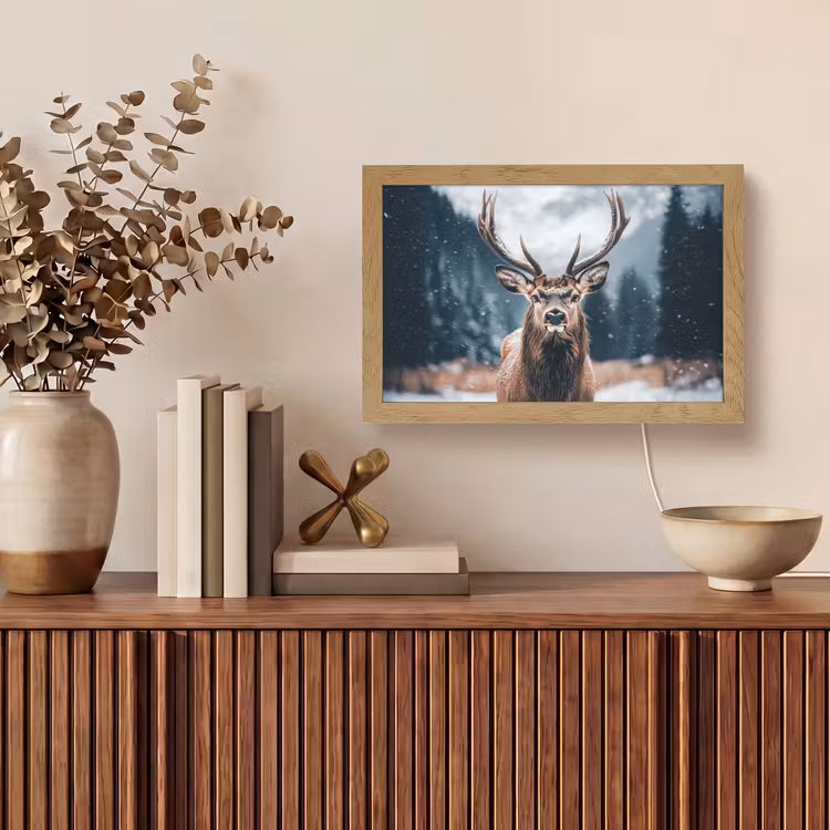Hert - Dieren - Landschap - Winter - Sneeuw Light Box met kabel (Tafellamp) klein -sfeer2