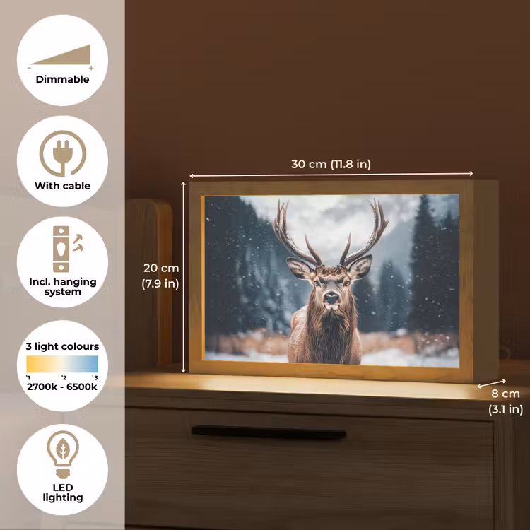 Hert - Dieren - Landschap - Winter - Sneeuw Light Box met kabel (Tafellamp) klein -USP_EN