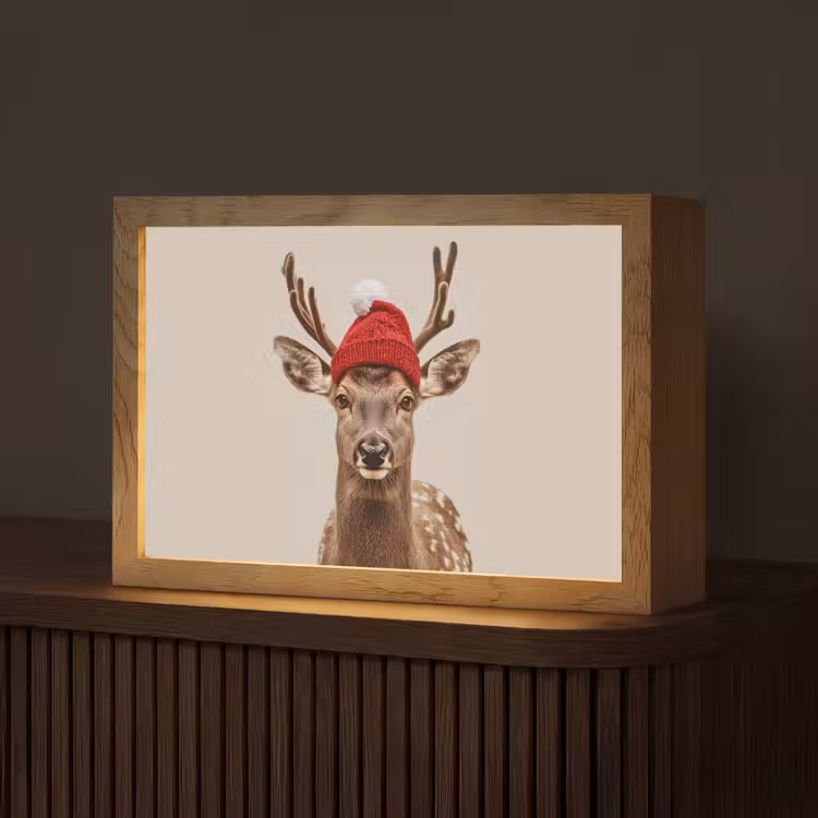 Hert - Kerst - Muts - Dieren - Winter - Grappig Light Box met kabel (Tafellamp) klein -z3d_website