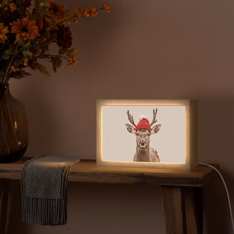 Hert - Kerst - Muts - Dieren - Winter - Grappig Light Box met kabel (Tafellamp) klein -sfeer4