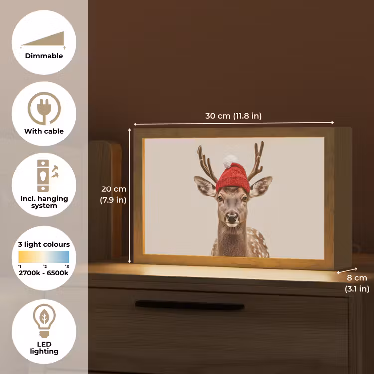 Hert - Kerst - Muts - Dieren - Winter - Grappig Light Box met kabel (Tafellamp) klein -USP_EN