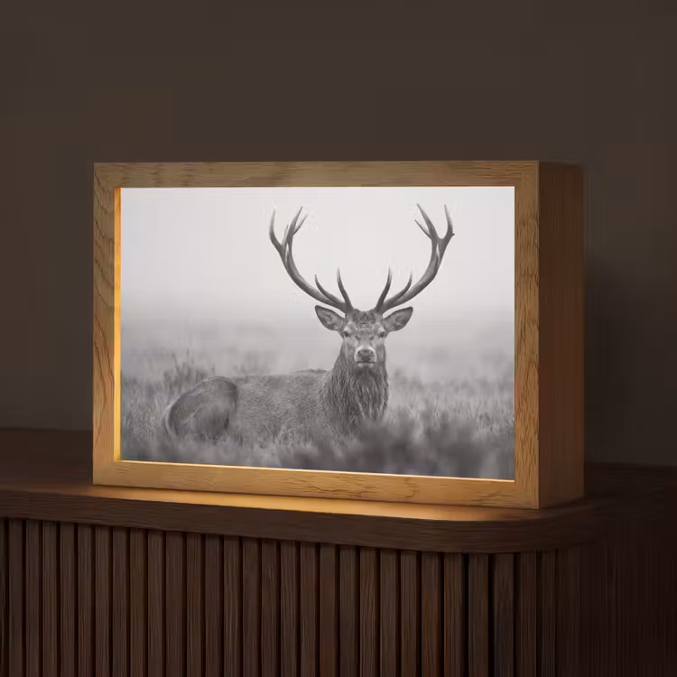Hert - Mistig - Zwart - Wit Light Box met kabel (Tafellamp) klein -z3d_website