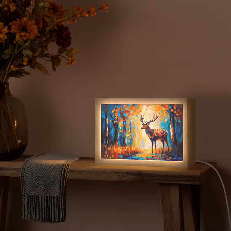 Hert - Bosdieren - Natuur - Kunst Light Box met kabel (Tafellamp) klein -sfeer4
