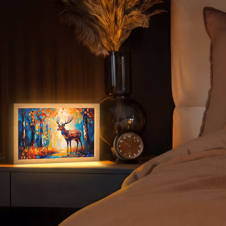 Hert - Bosdieren - Natuur - Kunst Light Box met kabel (Tafellamp) klein -sfeer1
