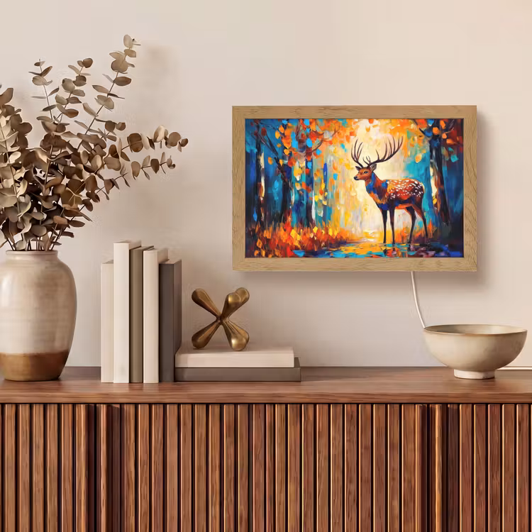 Hert - Bosdieren - Natuur - Kunst Light Box met kabel (Tafellamp) klein -sfeer2