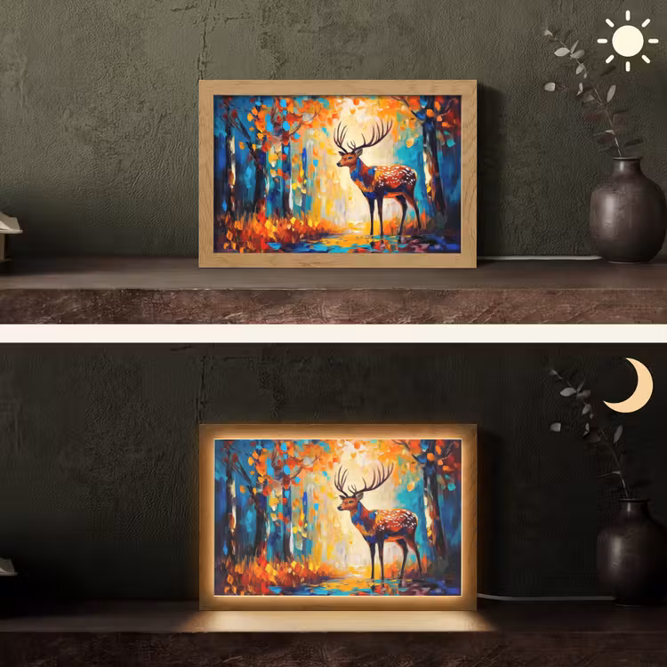 Hert - Bosdieren - Natuur - Kunst Light Box met kabel (Tafellamp) klein -sfeer3
