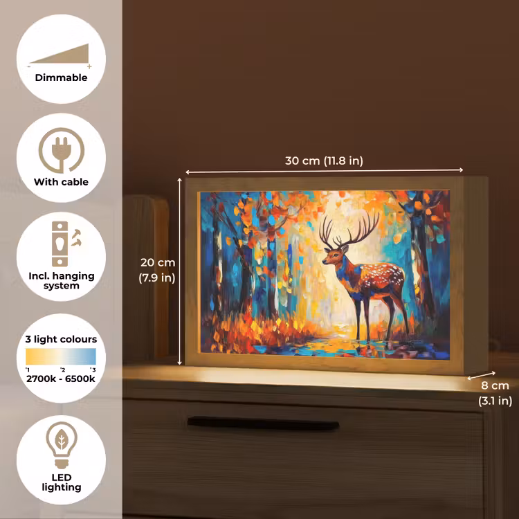 Hert - Bosdieren - Natuur - Kunst Light Box met kabel (Tafellamp) klein -USP_EN