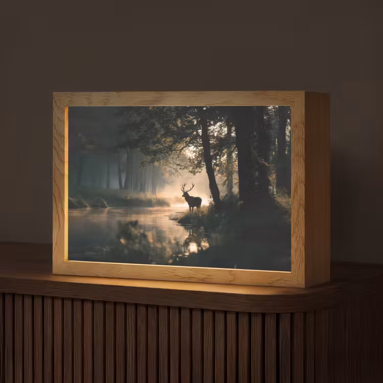 Hert - Bosbeek - Mystiek Light Box met kabel (Tafellamp) klein -z3d_website