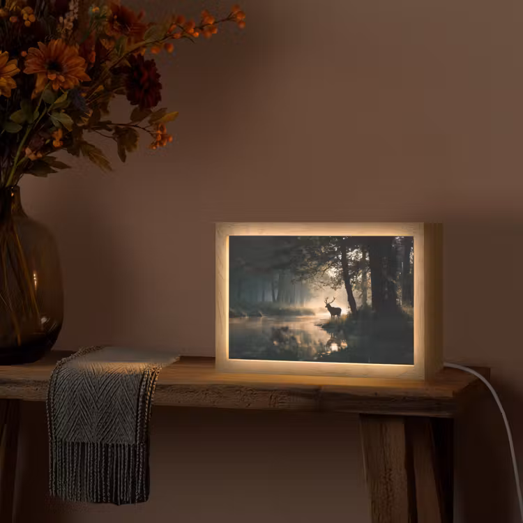 Hert - Bosbeek - Mystiek Light Box met kabel (Tafellamp) klein -sfeer4