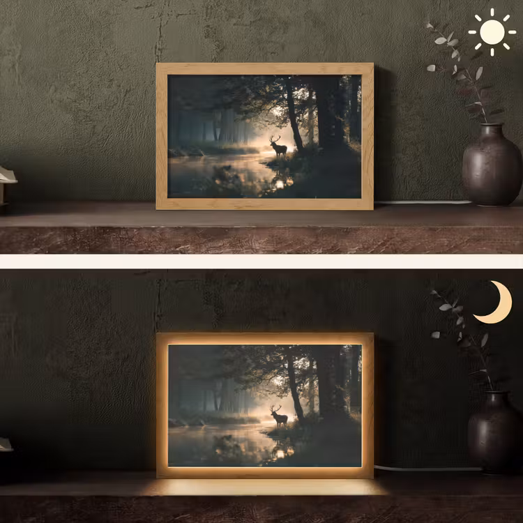 Hert - Bosbeek - Mystiek Light Box met kabel (Tafellamp) klein -sfeer3