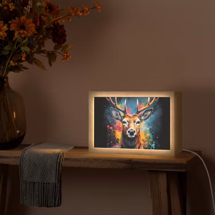 Hert - Graffiti - Dieren - Kleuren Light Box met kabel (Tafellamp) klein -sfeer4