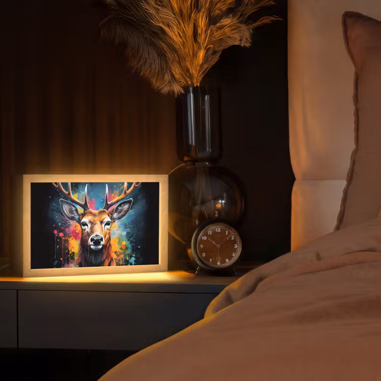 Hert - Graffiti - Dieren - Kleuren Light Box met kabel (Tafellamp) klein -sfeer1