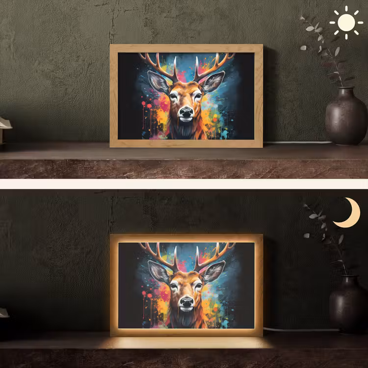 Hert - Graffiti - Dieren - Kleuren Light Box met kabel (Tafellamp) klein -sfeer3