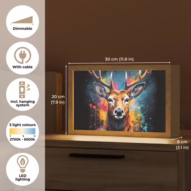 Hert - Graffiti - Dieren - Kleuren Light Box met kabel (Tafellamp) klein -USP_EN