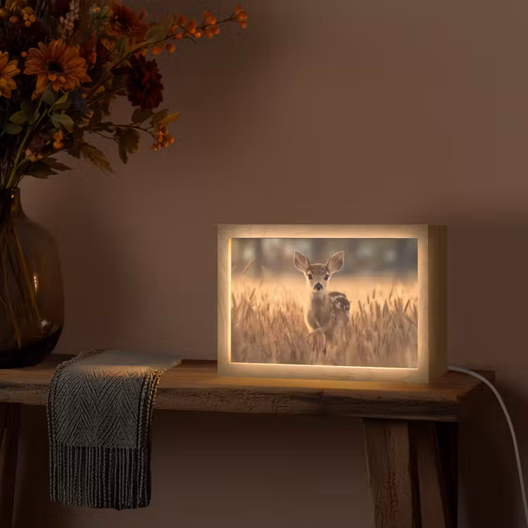 Hert - Graanveld - Bruin Light Box met kabel (Tafellamp) klein -sfeer4