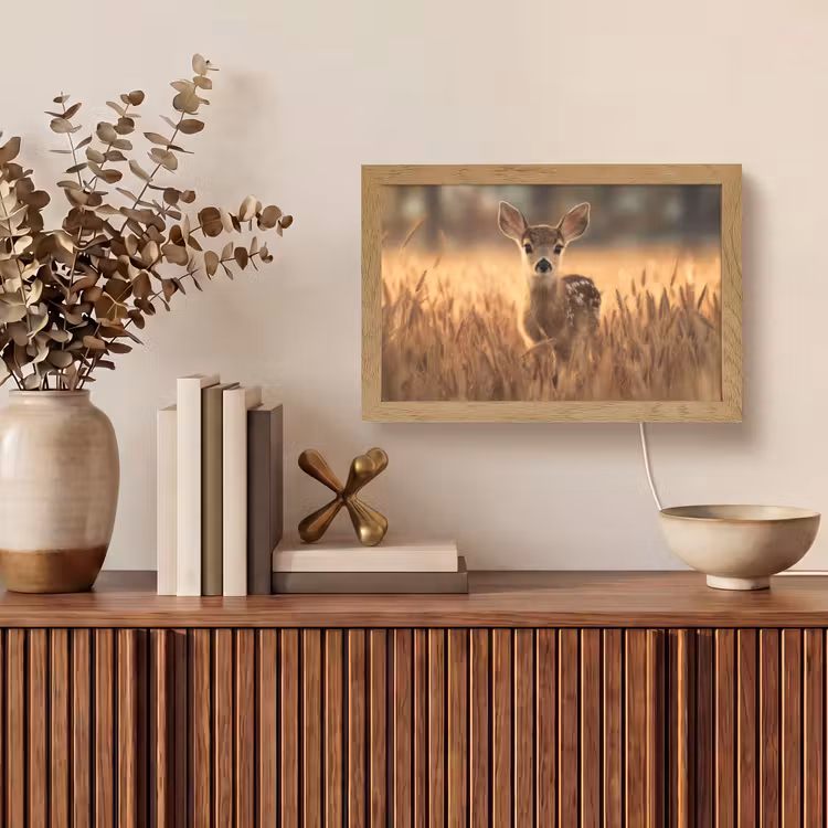 Hert - Graanveld - Bruin Light Box met kabel (Tafellamp) klein -sfeer2