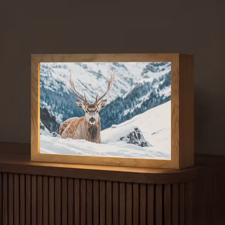 Hert - Landschap - Winter - Natuur - Dieren - Bergen Light Box met kabel (Tafellamp) klein -z3d_website