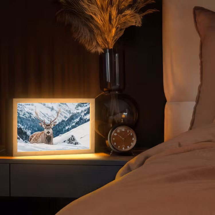 Hert - Landschap - Winter - Natuur - Dieren - Bergen Light Box met kabel (Tafellamp) klein -sfeer1
