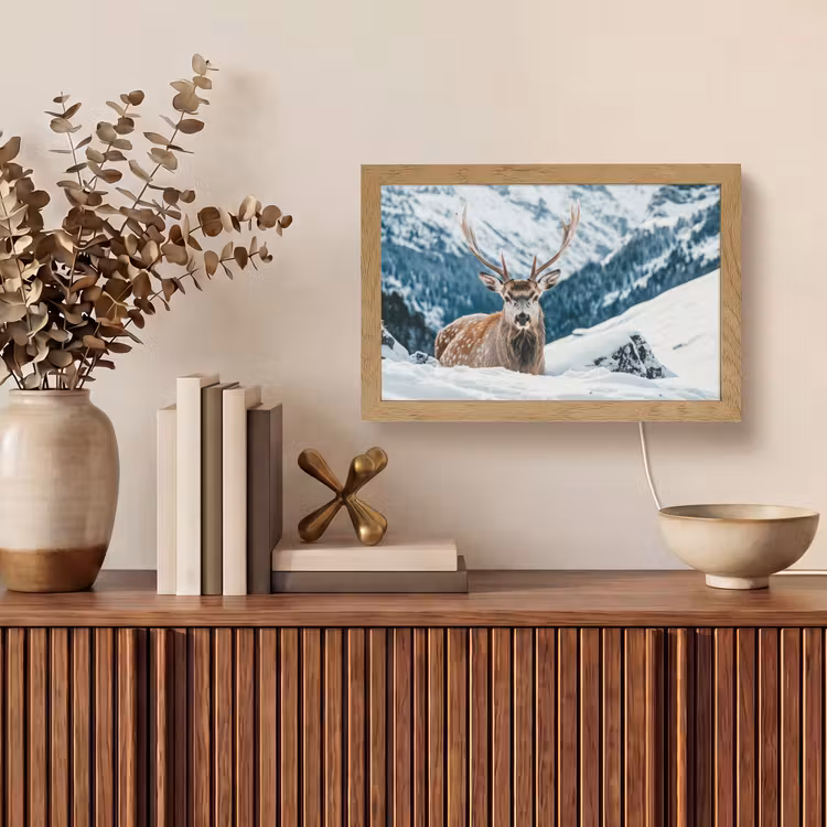 Hert - Landschap - Winter - Natuur - Dieren - Bergen Light Box met kabel (Tafellamp) klein -sfeer2