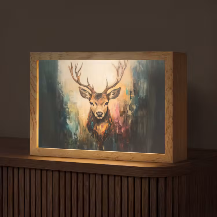 Hert - Geverfd - Gewei - Bruin Light Box met kabel (Tafellamp) klein -z3d_website