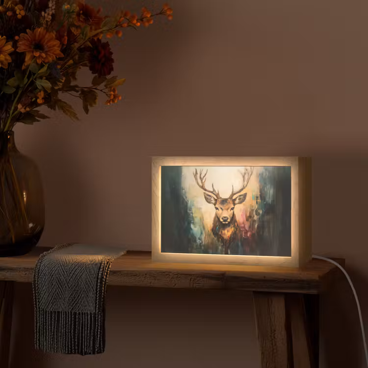 Hert - Geverfd - Gewei - Bruin Light Box met kabel (Tafellamp) klein -sfeer4