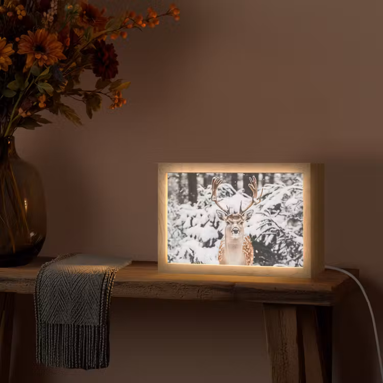 Hert - Sneeuw - Winter - Bos - Dieren Light Box met kabel (Tafellamp) klein -sfeer4
