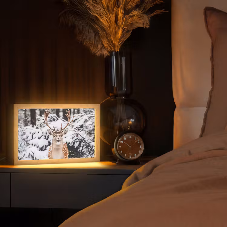 Hert - Sneeuw - Winter - Bos - Dieren Light Box met kabel (Tafellamp) klein -sfeer1