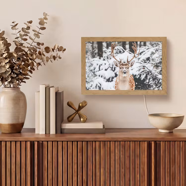 Hert - Sneeuw - Winter - Bos - Dieren Light Box met kabel (Tafellamp) klein -sfeer2