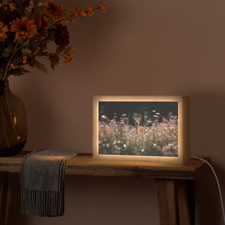 Hert - Wilde bloemen - Bos Light Box met kabel (Tafellamp) klein -sfeer4