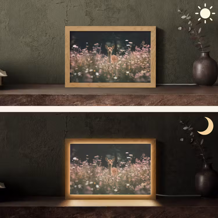 Hert - Wilde bloemen - Bos Light Box met kabel (Tafellamp) klein -sfeer3