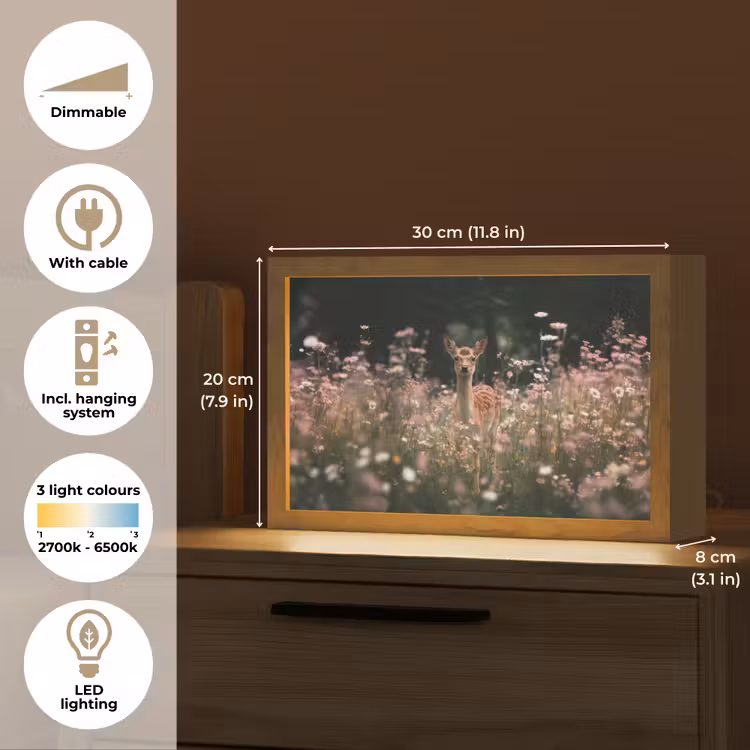 Hert - Wilde bloemen - Bos Light Box met kabel (Tafellamp) klein -USP_EN