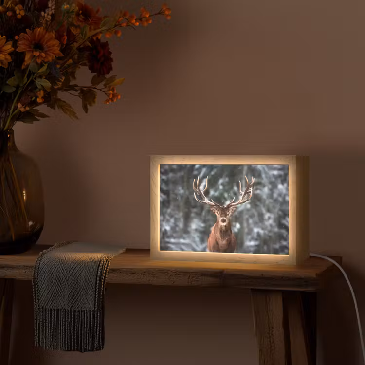 Hert - Winter - Sneeuw - Bos - Natuur - Dier Light Box met kabel (Tafellamp) klein -sfeer4
