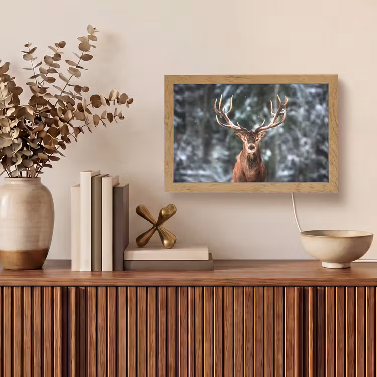 Hert - Winter - Sneeuw - Bos - Natuur - Dier Light Box met kabel (Tafellamp) klein -sfeer2