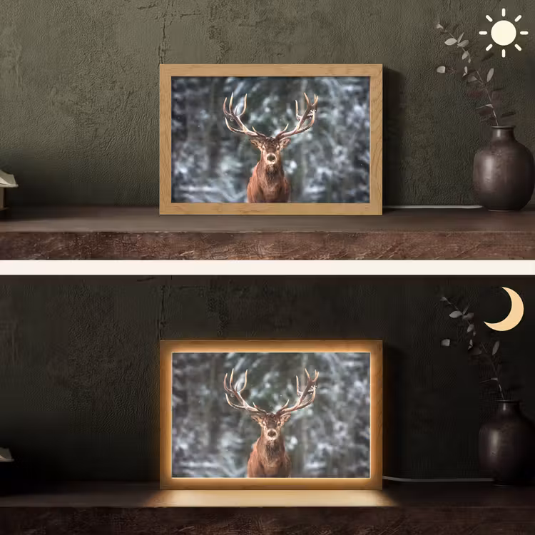 Hert - Winter - Sneeuw - Bos - Natuur - Dier Light Box met kabel (Tafellamp) klein -sfeer3