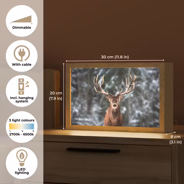 Hert - Winter - Sneeuw - Bos - Natuur - Dier Light Box met kabel (Tafellamp) klein -USP_EN