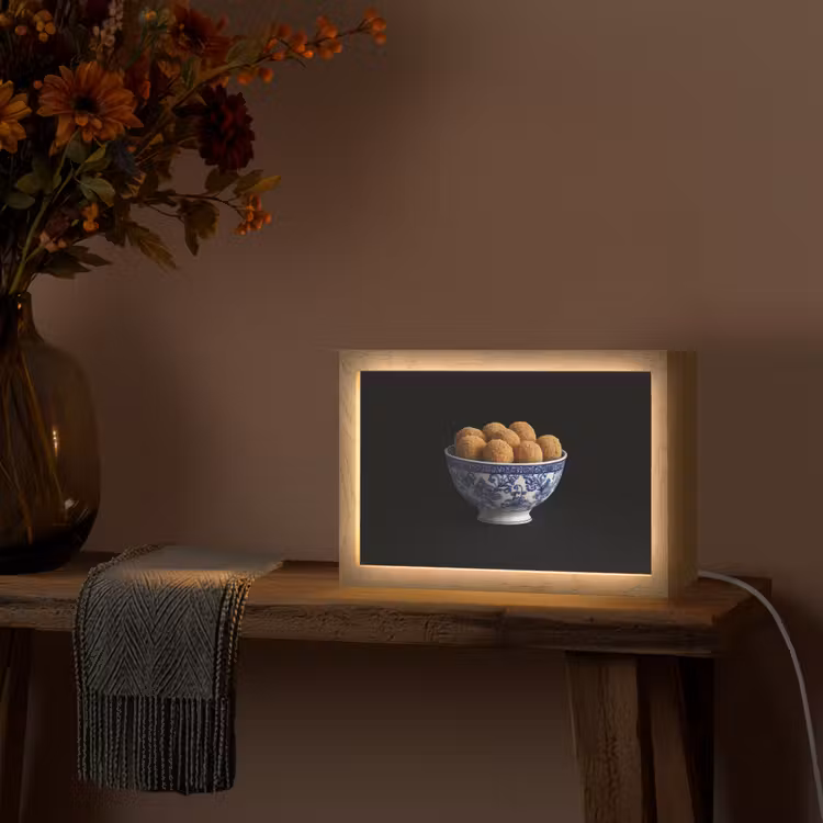 Delfts blauw - Bitterballen - Holland - Schaal Light Box met kabel (Tafellamp) klein -sfeer4
