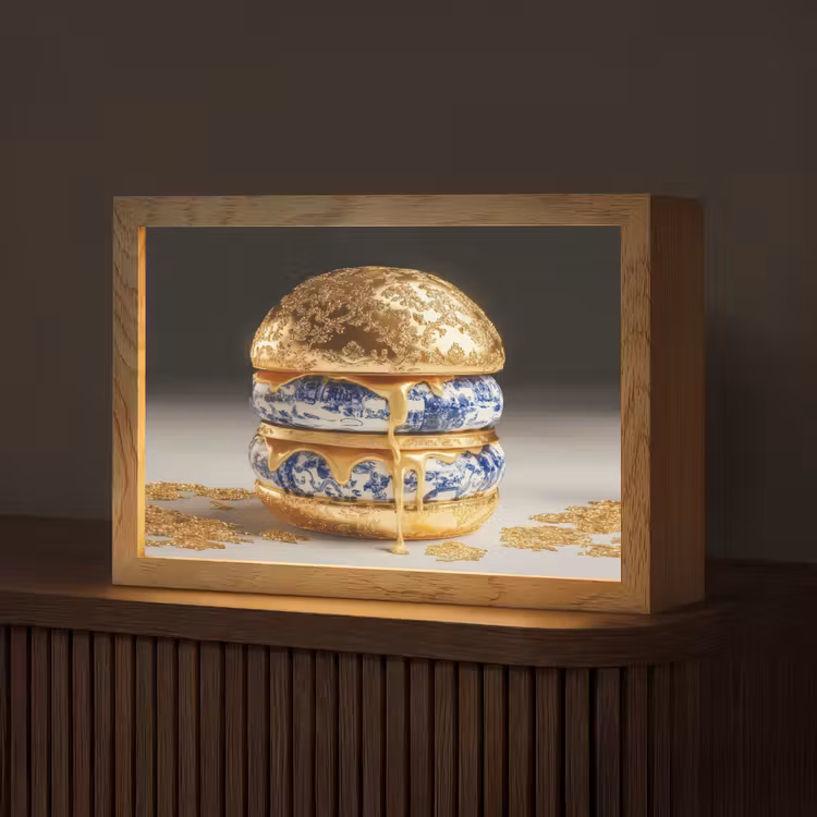 Delftsblauw - Goud - Burger Light Box met kabel (Tafellamp) klein -z3d_website