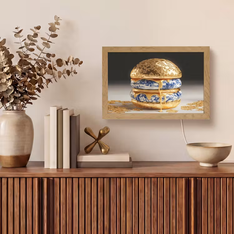 Delftsblauw - Goud - Burger Light Box met kabel (Tafellamp) klein -sfeer2