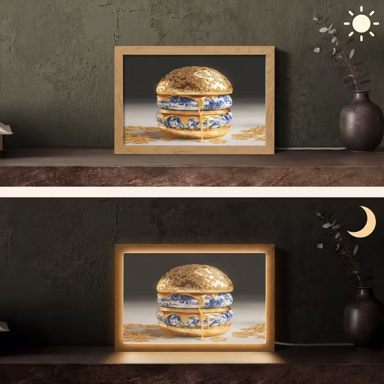 Delftsblauw - Goud - Burger Light Box met kabel (Tafellamp) klein -sfeer3