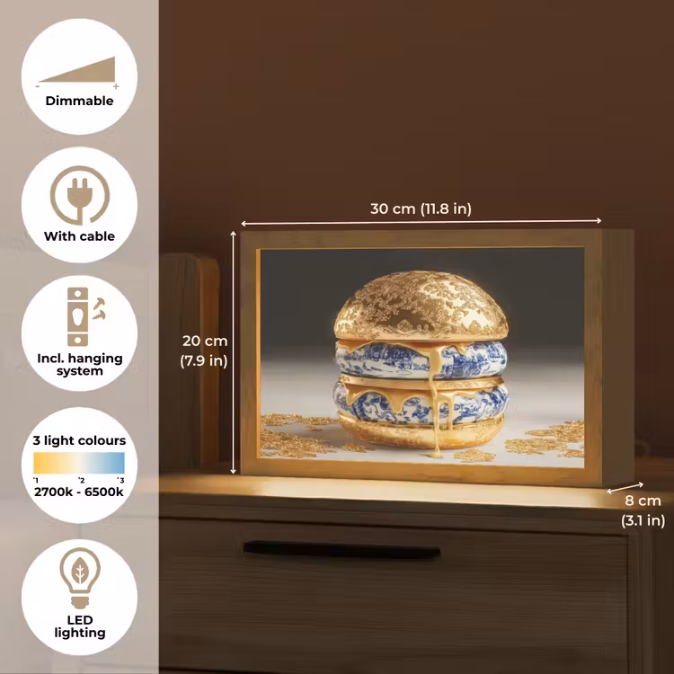 Delftsblauw - Goud - Burger Light Box met kabel (Tafellamp) klein -USP_EN