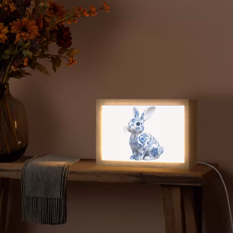 Delftsblauw - Haasje - Wit Light Box met kabel (Tafellamp) klein -sfeer4