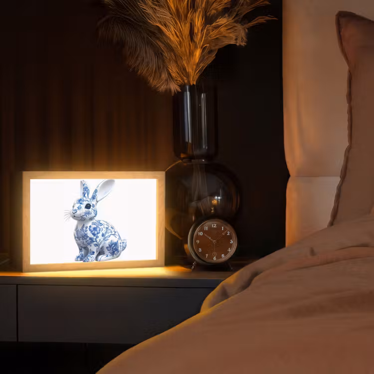 Delftsblauw - Haasje - Wit Light Box met kabel (Tafellamp) klein -sfeer1
