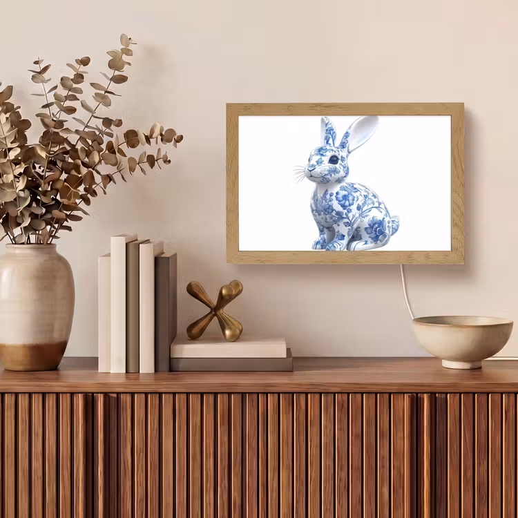 Delftsblauw - Haasje - Wit Light Box met kabel (Tafellamp) klein -sfeer2