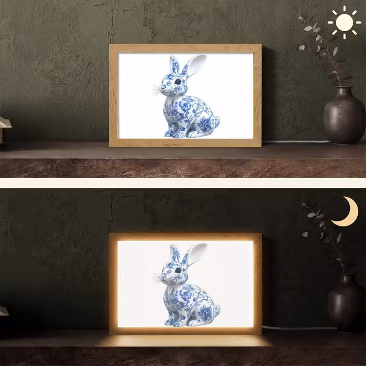 Delftsblauw - Haasje - Wit Light Box met kabel (Tafellamp) klein -sfeer3