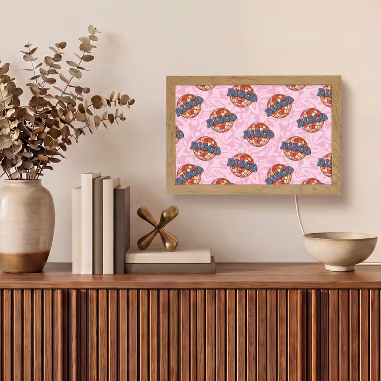 Disco - Bal - Patroon - Roze Light Box met kabel (Tafellamp) klein 924 -sfeer2