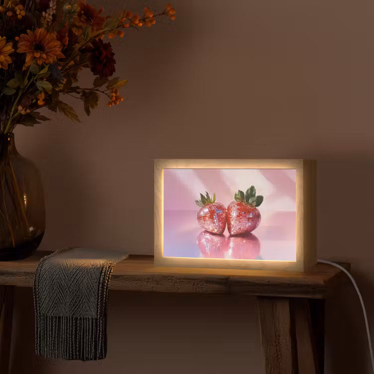 Disco - Fruit - Glitter - Strawberry Light Box met kabel (Tafellamp) klein -sfeer4