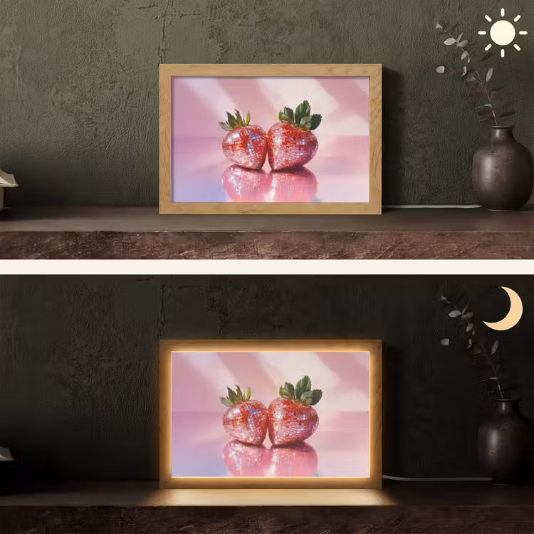 Disco - Fruit - Glitter - Strawberry Light Box met kabel (Tafellamp) klein -sfeer3