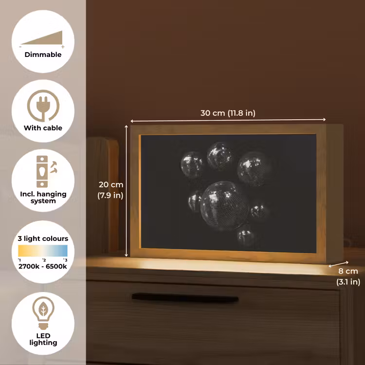 Discoballen - Minimalistisch - Zwart Light Box met kabel (Tafellamp) klein -USP_EN