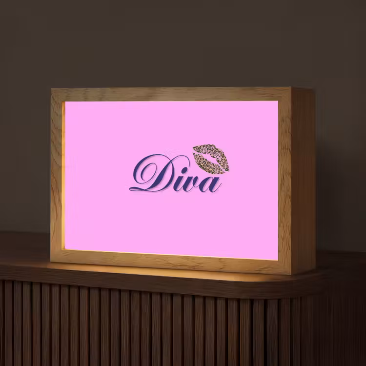 Diva - Lip - Panterprint - Roze Light Box met kabel (Tafellamp) klein -z3d_website